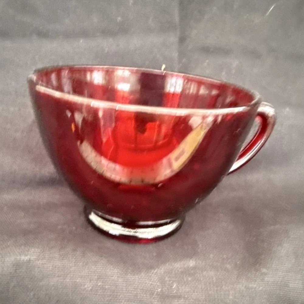 Red Ruby Glass Cup Glossy Round Unisex‎ Adults Drinkware With Handle 2.5 Inch